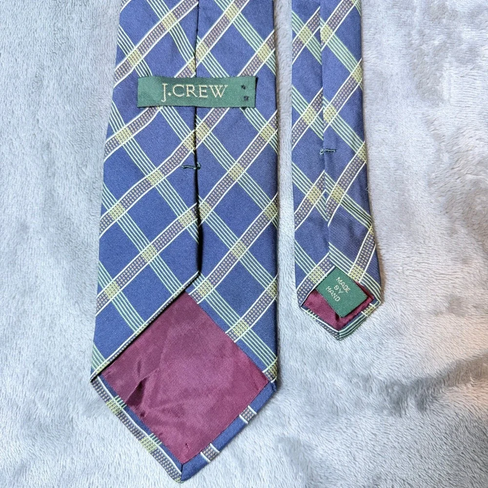 J.Crew Blue Green Orange/Yellow Plaid Silk Necktie Made by Hand USA Classic Tie